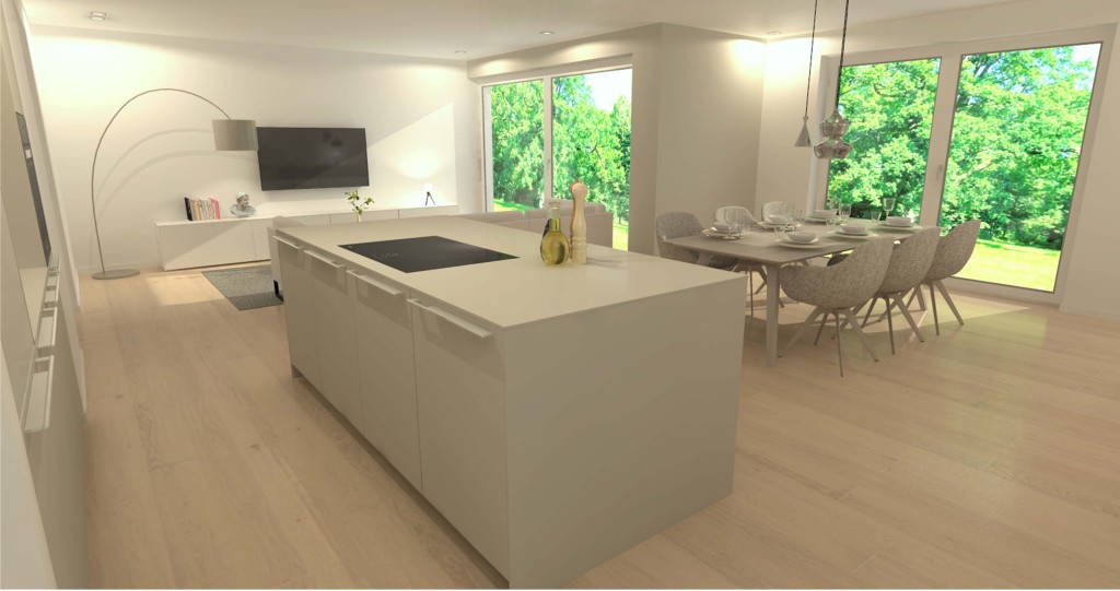 Blick von Küche in Wohnbereich